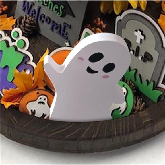 3-Piece Pink Halloween Wooden Block Decor | Cute Ghost Tiered Tray Signs, Spooky Boo Table Centerpiece